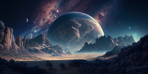 unknown planet from outer space. space nebula. cosmic cluster of stars. outer space background. gene