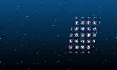 Poster - On the right is the parallelogram symbol filled with white dots. Background pattern from dots and circles of different shades. Vector illustration on blue background with stars