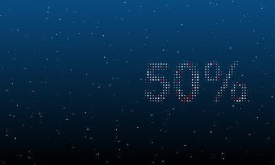 Poster - On the right is the 50 percent symbol filled with white dots. Background pattern from dots and circles of different shades. Vector illustration on blue background with stars