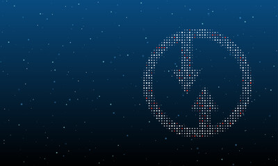 Poster - On the right is the advantage of oncoming traffic symbol filled with white dots. Background pattern from dots and circles of different shades. Vector illustration on blue background with stars