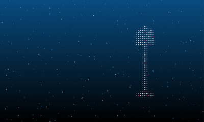 Poster - On the right is the floor lamp symbol filled with white dots. Background pattern from dots and circles of different shades. Vector illustration on blue background with stars