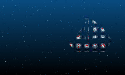 Poster - On the right is the sailing boat symbol filled with white dots. Background pattern from dots and circles of different shades. Vector illustration on blue background with stars