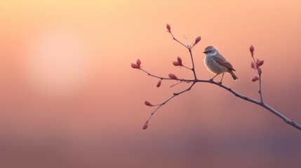 Canvas Print - A bird sits on a branch in front of the sun, AI