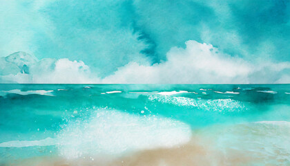 abstract watercolor turquoise ocean beach for textures fresh cheerful and relaxing summer concept positive and healthy tones to background or wallpaper generative ai