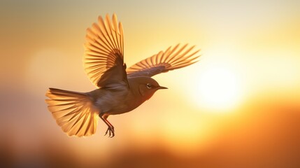 Wall Mural - A bird is flying in the air at sunset, AI