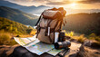 the backpack is filled with supplies and ready to take on the trails while the map provides valuable navigation information ai generative