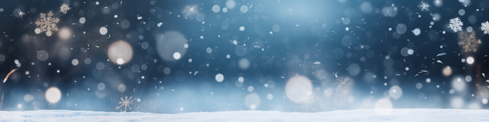 banner background snow falling at the night 
