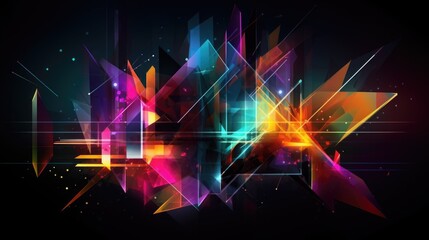Poster - Abstract background or screensaver in colorful colors in hi-tech style. Multicolor lines and planes. Technologies. AI generative.