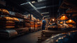 Worker working in a warehouse. Logistics employer management in a large distribution centre.