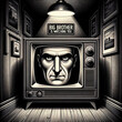 Charcoal Drawing of a TV with Big Brother Inside, Symbolizing Surveillance Society - AI-generated Image