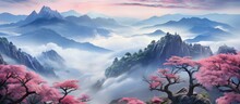 In The Picturesque Landscape Of Korea S Mist Covered Mountains Vibrant Pink Azaleas Add A Splash Of Color Against The Ethereal Backdrop Of Blooming Flowers And Enveloping Fog