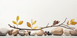 Neutral background with a branch of stones and natural flowers. ai generative
