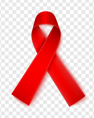 World AIDS Day on December 1.Realistic red ribbon on transparent background.