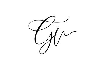 Gv initial handwriting logo. Monogram letter signature vector