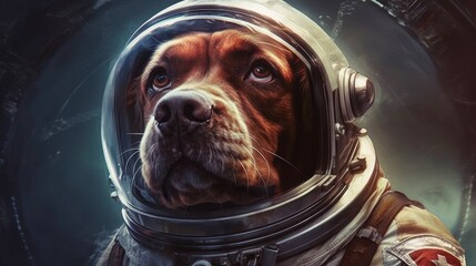 Wall Mural - dog in uniform of astronaut in space  AI generated illustration