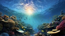 Underwater Scene With Coral Reefs And Fish