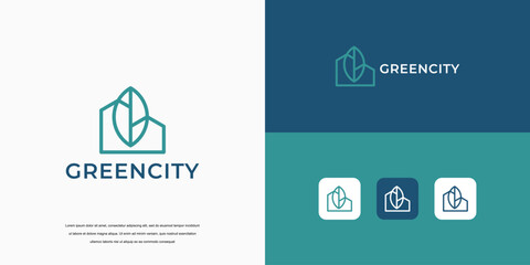 simple logo, green city building logo design concept