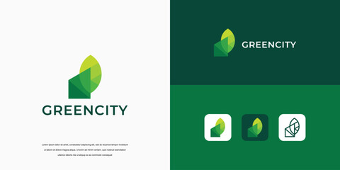 simple logo, green city building logo design concept