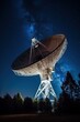 © Stavros - Huge radio telescope aimed directly into sky in middle of deserted desert catching signals. Large modern radio telescope aimed at sky catches signals and transmits to scientists for recognition