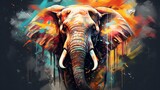 Fototapeta Dziecięca - Elephant portrait with colorful double exposure paint