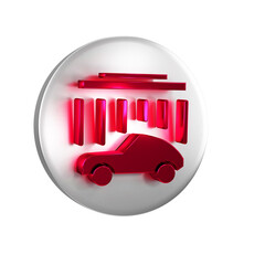 Canvas Print - Red Car wash icon isolated on transparent background. Carwash service and water cloud icon. Silver circle button.