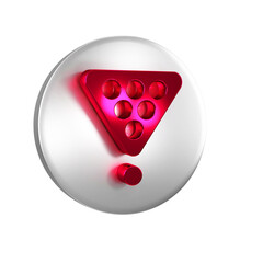 Sticker - Red Billiard balls in a rack triangle icon isolated on transparent background. Silver circle button.