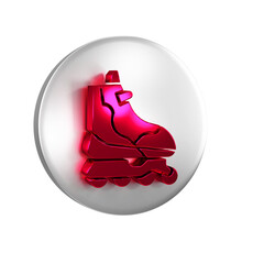 Sticker - Red Roller skate icon isolated on transparent background. Silver circle button.