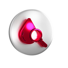 Poster - Red Drop and magnifying glass icon isolated on transparent background. Silver circle button.