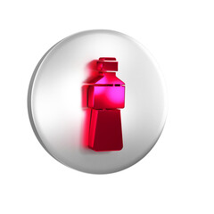 Wall Mural - Red Bottle of water icon isolated on transparent background. Soda aqua drink sign. Silver circle button.