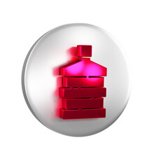 Sticker - Red Big bottle with clean water icon isolated on transparent background. Plastic container for the cooler. Silver circle button.