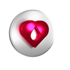 Canvas Print - Red Heart with water drop icon isolated on transparent background. Silver circle button.