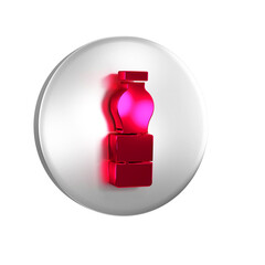 Sticker - Red Bottle of water icon isolated on transparent background. Soda aqua drink sign. Silver circle button.