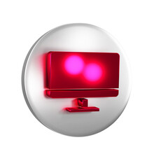 Poster - Red Computer monitor screen icon isolated on transparent background. Electronic device. Front view. Silver circle button.