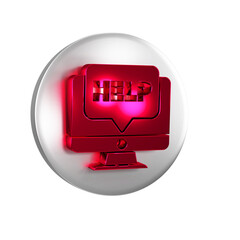 Poster - Red Computer monitor and help icon isolated on transparent background. Adjusting, service, setting, maintenance, repair, fixing. Silver circle button.