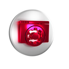 Poster - Red Browser setting icon isolated on transparent background. Adjusting, service, maintenance, repair, fixing. Silver circle button.