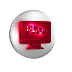 Aufkleber - red computer monitor and faq icon isolated on transparent background. adjusting, service, setting, m