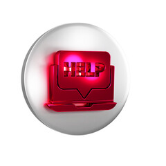Poster - Red Laptop and help icon isolated on transparent background. Adjusting, service, setting, maintenance, repair, fixing. Silver circle button.