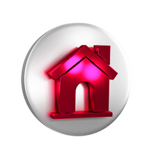 Poster - Red House icon isolated on transparent background. Home symbol. Silver circle button.