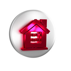 Poster - Red House icon isolated on transparent background. Home symbol. Silver circle button.