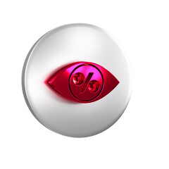 Fototapete - Red Eye with percent icon isolated on transparent background. Shopping tag sign. Special offer sign. Discount coupons symbol. Silver circle button.