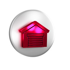 Canvas Print - Red Garage icon isolated on transparent background. Silver circle button.