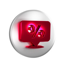 Fototapete - Red Discount percent tag icon isolated on transparent background. Shopping tag sign. Special offer sign. Discount coupons symbol. Silver circle button.