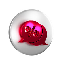 Fototapete - Red Discount percent tag icon isolated on transparent background. Shopping tag sign. Special offer sign. Discount coupons symbol. Silver circle button.