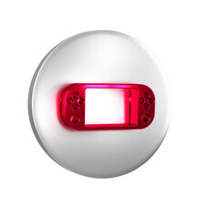 Wall Mural - Red Portable video game console icon isolated on transparent background. Gamepad sign. Gaming concept. Silver circle button.