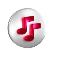 Poster - Red Music note, tone icon isolated on transparent background. Silver circle button.