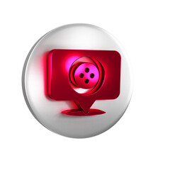 Sticker - Red Location tailor shop icon isolated on transparent background. Silver circle button.