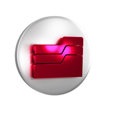 Poster - Red Document folder icon isolated on transparent background. Accounting binder symbol. Bookkeeping management. Silver circle button.