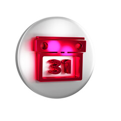 Poster - Red Calendar icon isolated on transparent background. Event reminder symbol. Silver circle button.
