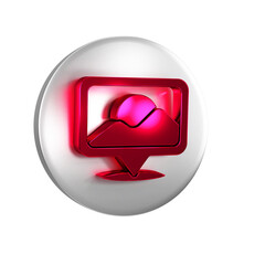 Poster - Red Map pin icon isolated on transparent background. Navigation, pointer, location, map, gps, direction, place concept. Silver circle button.