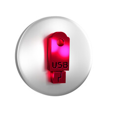 Canvas Print - Red USB flash drive icon isolated on transparent background. Silver circle button.